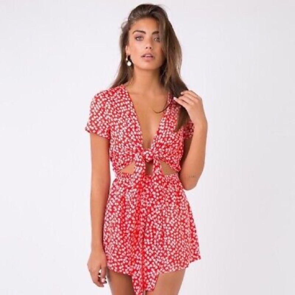 Tie front short sleeve Romper